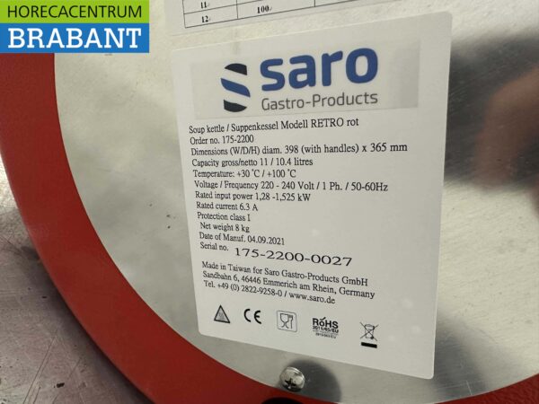 RVS Saro Retro Soepketel Soepterrine 11 liter 230V Horeca - Afbeelding 4