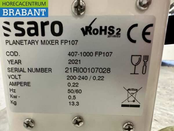 Saro Keukenmachine Planeetmenger Menger RVS kuip 7 liter 230V Horeca - Afbeelding 8