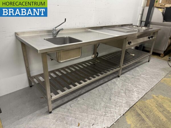 RVS Baklijn Spoelbak, elektrische bakplaat en dubbel fornuis 312 cm 400V Horeca - Afbeelding 2