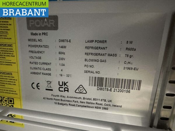 Polar DM75 Glasdeurkoeling Koelkast Drankkoelkast Glazen deur 218 liter 230V Horeca - Afbeelding 5