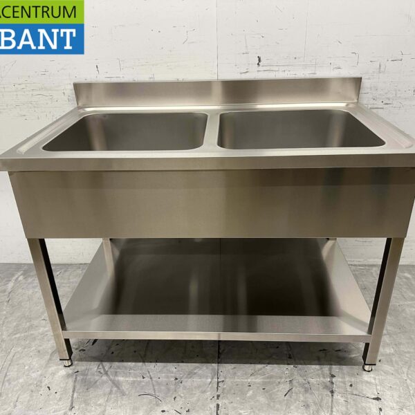 RVS HCB Spoeltafel Spoelbak Wastafel Dubbele spoelbakken 120 cm Horeca