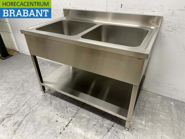 RVS HCB Spoeltafel Spoelbak Wastafel Dubbele spoelbakken 120 cm Horeca - Afbeelding 2