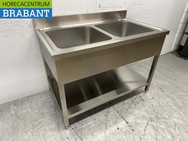RVS HCB Spoeltafel Spoelbak Wastafel Dubbele spoelbakken 120 cm Horeca - Afbeelding 3
