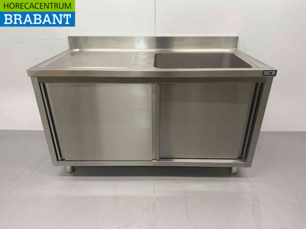 HCB RVS Spoeltafel Spoelbak 2 Schuifdeuren Premium-line 140 cm Horeca
