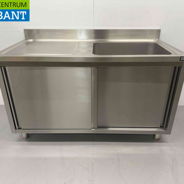 HCB RVS Spoeltafel Spoelbak 2 Schuifdeuren Premium-line 140 cm Horeca