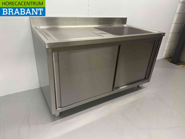 HCB RVS Spoeltafel Spoelbak 2 Schuifdeuren Premium-line 140 cm Horeca - Afbeelding 3