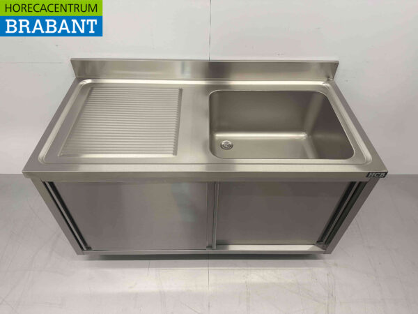 HCB RVS Spoeltafel Spoelbak 2 Schuifdeuren Premium-line 140 cm Horeca - Afbeelding 4