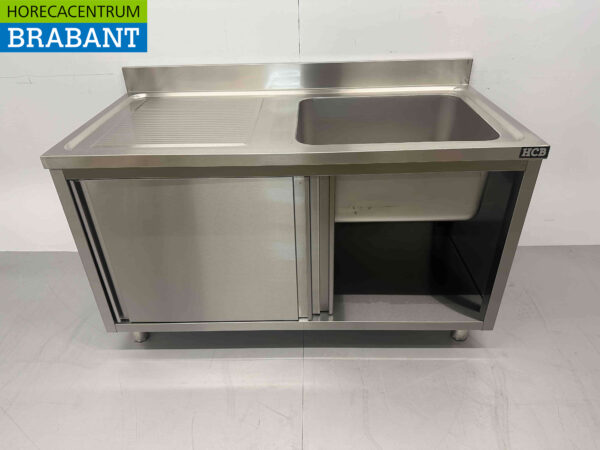HCB RVS Spoeltafel Spoelbak 2 Schuifdeuren Premium-line 140 cm Horeca - Afbeelding 6