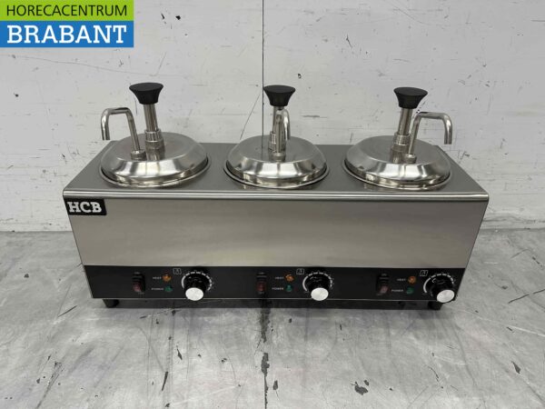 RVS Verwarmde sauspomp Sauswarmer 3 x 2 liter Kaas Karamel Boter Chili Fondant 230V Horeca
