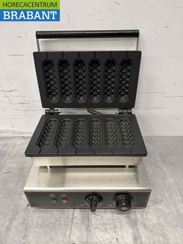 RVS Wafelijzer Corndog ijzer 6 wafels sticks 230V Horeca - Afbeelding 4