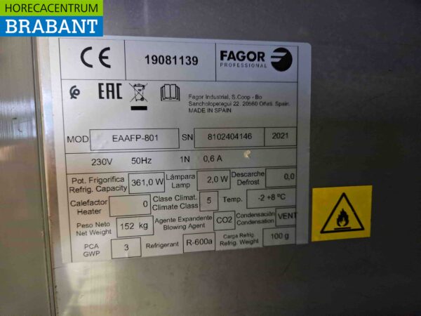 RVS Fagor Koelkast koeling 543 liter 230V Bj. 2021 Horeca - Afbeelding 5