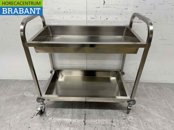 RVS Serveerwagen Dienwagen 2 bakken 95 cm Horeca