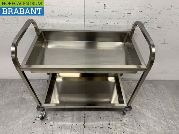 RVS Serveerwagen Dienwagen 2 bakken 95 cm Horeca - Afbeelding 2
