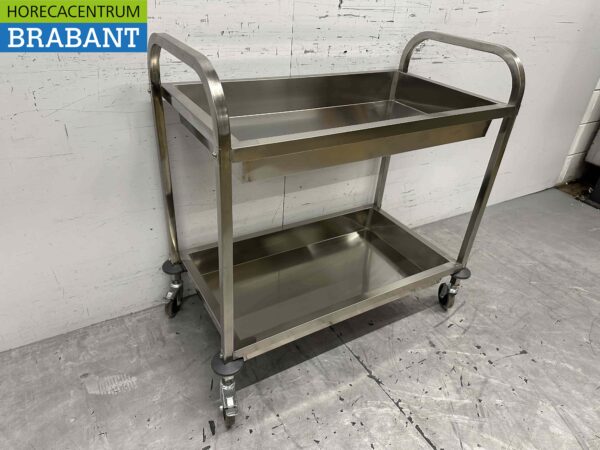 RVS Serveerwagen Dienwagen 2 bakken 95 cm Horeca - Afbeelding 3