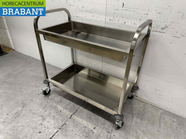 RVS Serveerwagen Dienwagen 2 bakken 95 cm Horeca - Afbeelding 4