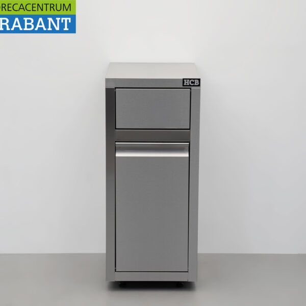 HCB RVS Verrijdbare prullenbak afvalbak vuilnisbak Premium-line Duwdeksel Kanteldeur 50 liter Horeca