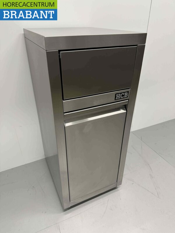 RVS Verrijdbare prullenbak afvalbak vuilnisbak Premium-line Duwdeksel Kanteldeur 50 liter Horeca - Afbeelding 2