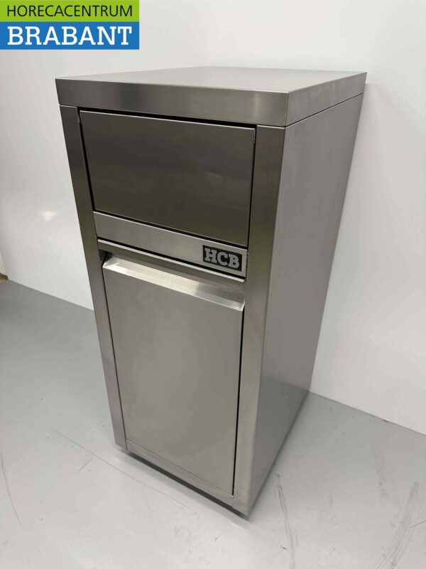 RVS Verrijdbare prullenbak afvalbak vuilnisbak Premium-line Duwdeksel Kanteldeur 50 liter Horeca - Afbeelding 3