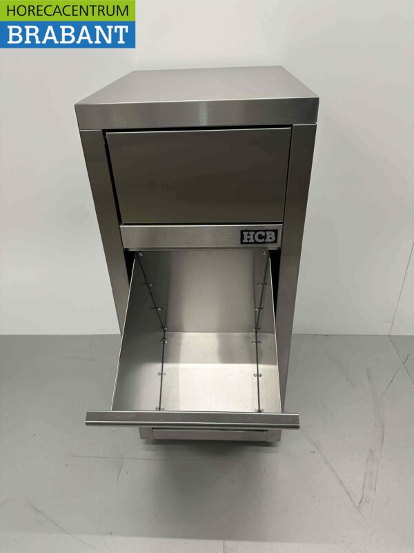RVS Verrijdbare prullenbak afvalbak vuilnisbak Premium-line Duwdeksel Kanteldeur 50 liter Horeca - Afbeelding 5