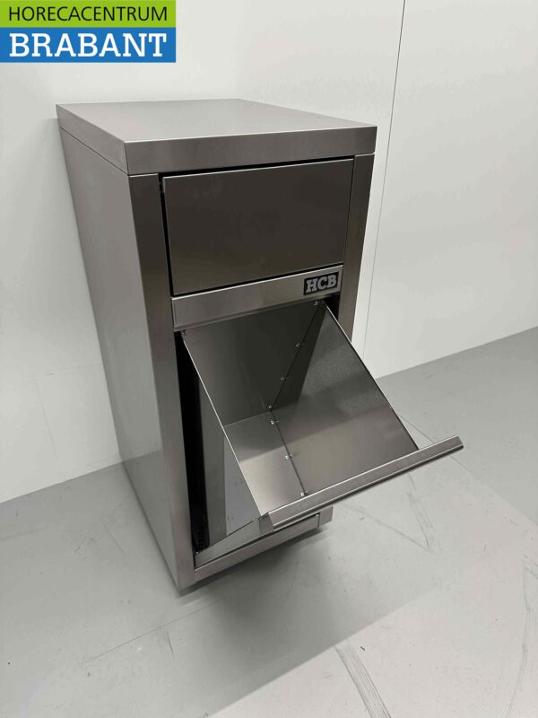 RVS Verrijdbare prullenbak afvalbak vuilnisbak Premium-line Duwdeksel Kanteldeur 50 liter Horeca - Afbeelding 7