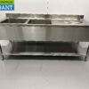 RVS Spoeltafel dubbele spoelbakken Premium-line Gelast model  200 cm Horeca