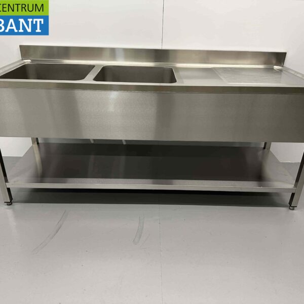 RVS Spoeltafel dubbele spoelbakken Premium-line Gelast model  200 cm Horeca