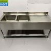 RVS Spoeltafel dubbele spoelbakken Premium-line Gelast model  200 cm Horeca - Afbeelding 2
