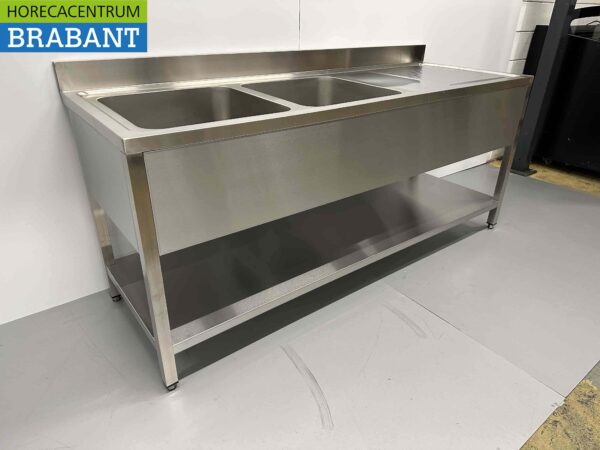 RVS Spoeltafel dubbele spoelbakken Premium-line Gelast model  200 cm Horeca - Afbeelding 3