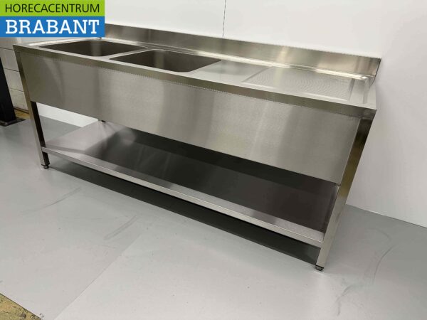 RVS Spoeltafel dubbele spoelbakken Premium-line Gelast model  200 cm Horeca - Afbeelding 4
