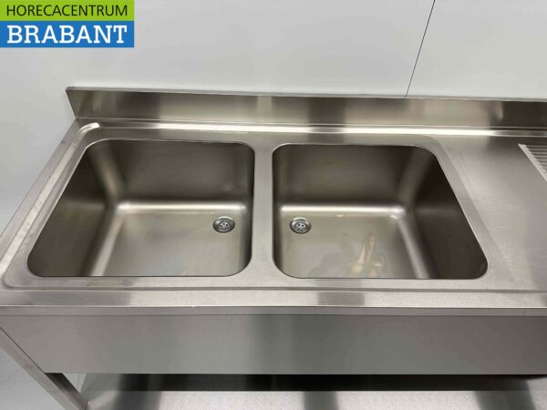 RVS Spoeltafel dubbele spoelbakken Premium-line Gelast model  200 cm Horeca - Afbeelding 5