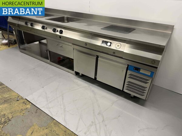 RVS MKN Baklijn Dubbel elektrisch fornuis Inductie en braadslede en koelwerkbank 300 cm 230/400V Horeca - Afbeelding 3