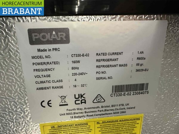 RVS Polar CT330 Flessenkoeler Flessenkoeling Barkoeling Inhoud 279 liter 93,5 cm 230V Horeca - Afbeelding 6