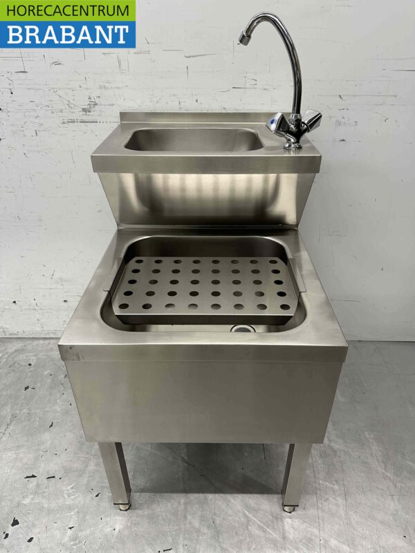 RVS HCB Dubbele Wasbak Spoelbak Uitgietbak combi Kraan 50,5 cm Horeca