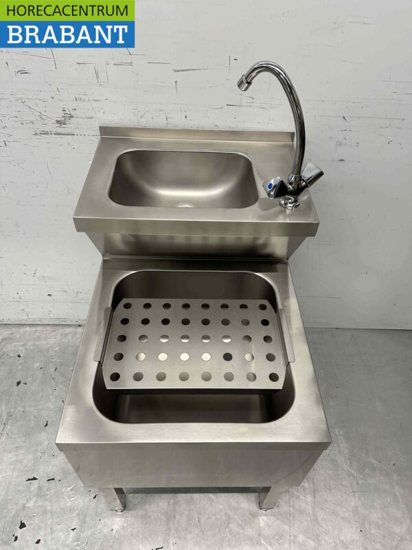 RVS HCB Dubbele Wasbak Spoelbak Uitgietbak combi Kraan 50,5 cm Horeca - Afbeelding 2