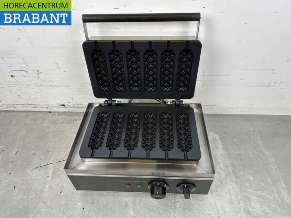 RVS Wafelijzer Corndog ijzer 6 wafels sticks 230V Horeca - Afbeelding 4