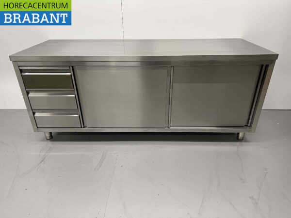 RVS Werkkast Premium-line Kast Werktafel 2 schuifdeuren en 3 laden 200 cm Horeca
