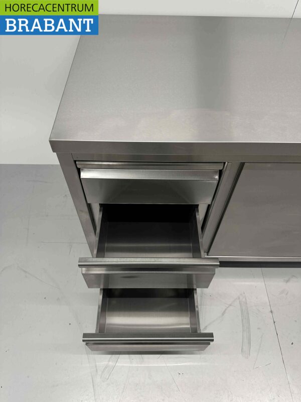 RVS Werkkast Premium-line Kast Werktafel 2 schuifdeuren en 3 laden 200 cm Horeca - Afbeelding 5