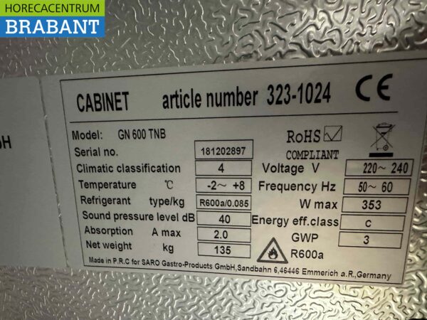 Saro Koeling Koelkast 537 liter 230V Horeca - Afbeelding 5