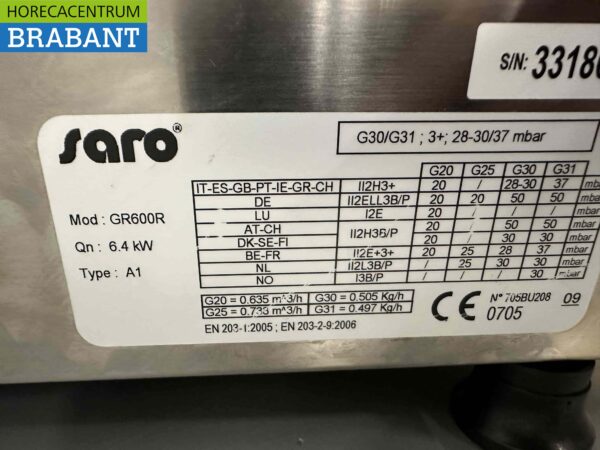 RVS Saro Bakplaat Fry Top 600 GR Aardgas Propaan GAS Horeca - Afbeelding 5