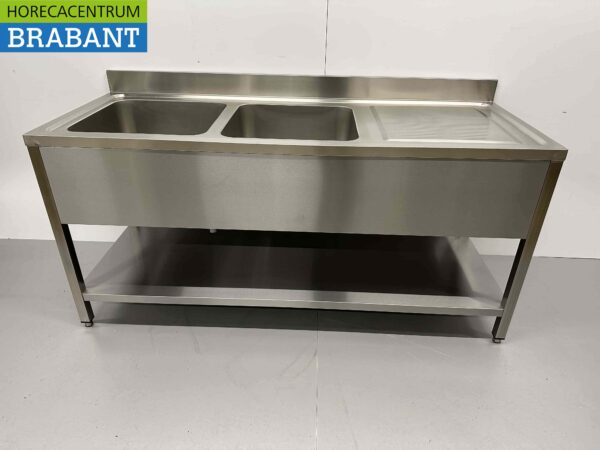 RVS Spoeltafel dubbele spoelbakken Premium-line Gelast model 180 cm Horeca