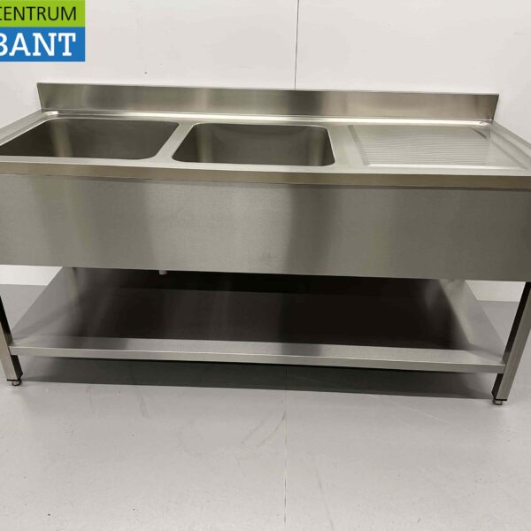 RVS Spoeltafel dubbele spoelbakken Premium-line Gelast model 180 cm Horeca