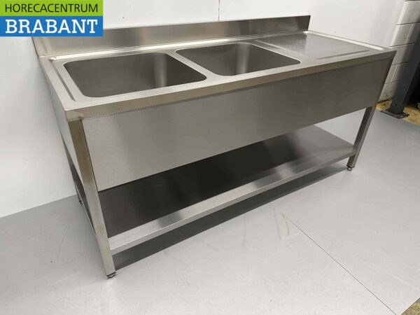 RVS Spoeltafel dubbele spoelbakken Premium-line Gelast model 180 cm Horeca - Afbeelding 2