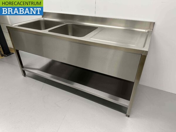 RVS Spoeltafel dubbele spoelbakken Premium-line Gelast model 180 cm Horeca - Afbeelding 3