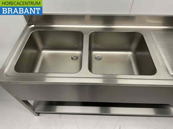 RVS Spoeltafel dubbele spoelbakken Premium-line Gelast model 180 cm Horeca - Afbeelding 4
