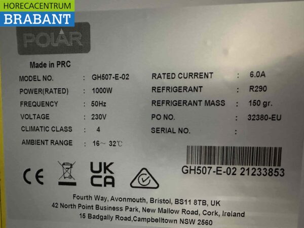 Polar GH507 Dubbeldeurs glasdeurvrieskast Vrieskast 920 liter 230V Horeca - Afbeelding 5