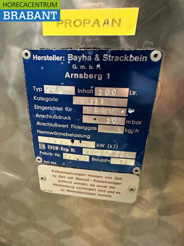 Bayha & Strackbein kookketel Inhoud 200 liter Propaan gas Horeca - Afbeelding 7