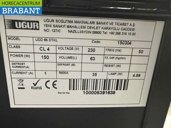 Ugur UDD 65 DTKL Glasdeurvriezer Vrieskast Glazen deur 63 liter 230V Horeca - Afbeelding 5