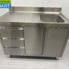 RVS Spoeltafel Spoelbak klapdeuren en laden 120 cm Horeca