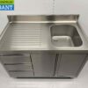 RVS Spoeltafel Spoelbak klapdeuren en laden 120 cm Horeca - Afbeelding 2