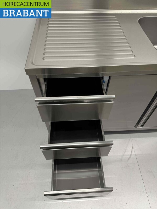 RVS Spoeltafel Spoelbak klapdeuren en laden 120 cm Horeca - Afbeelding 5